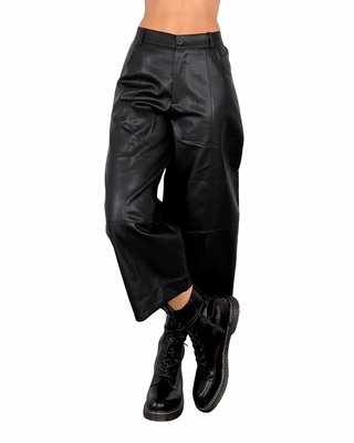 Habiti - Pantalone ecopelle cropped - NERO