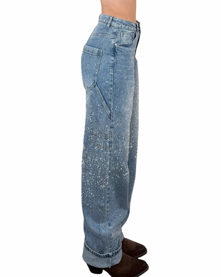 Jeans work con strass + Camicia quadri celeste