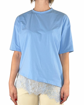 Habiti - Camiseta oblicua con encaje - AZUL CLARO