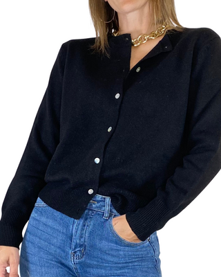 Habiti - Cardigan girocollo pura lana - NERO