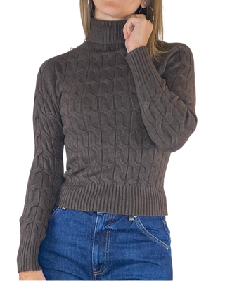 Susy Mix - Maglia collo alto trecce - MORO