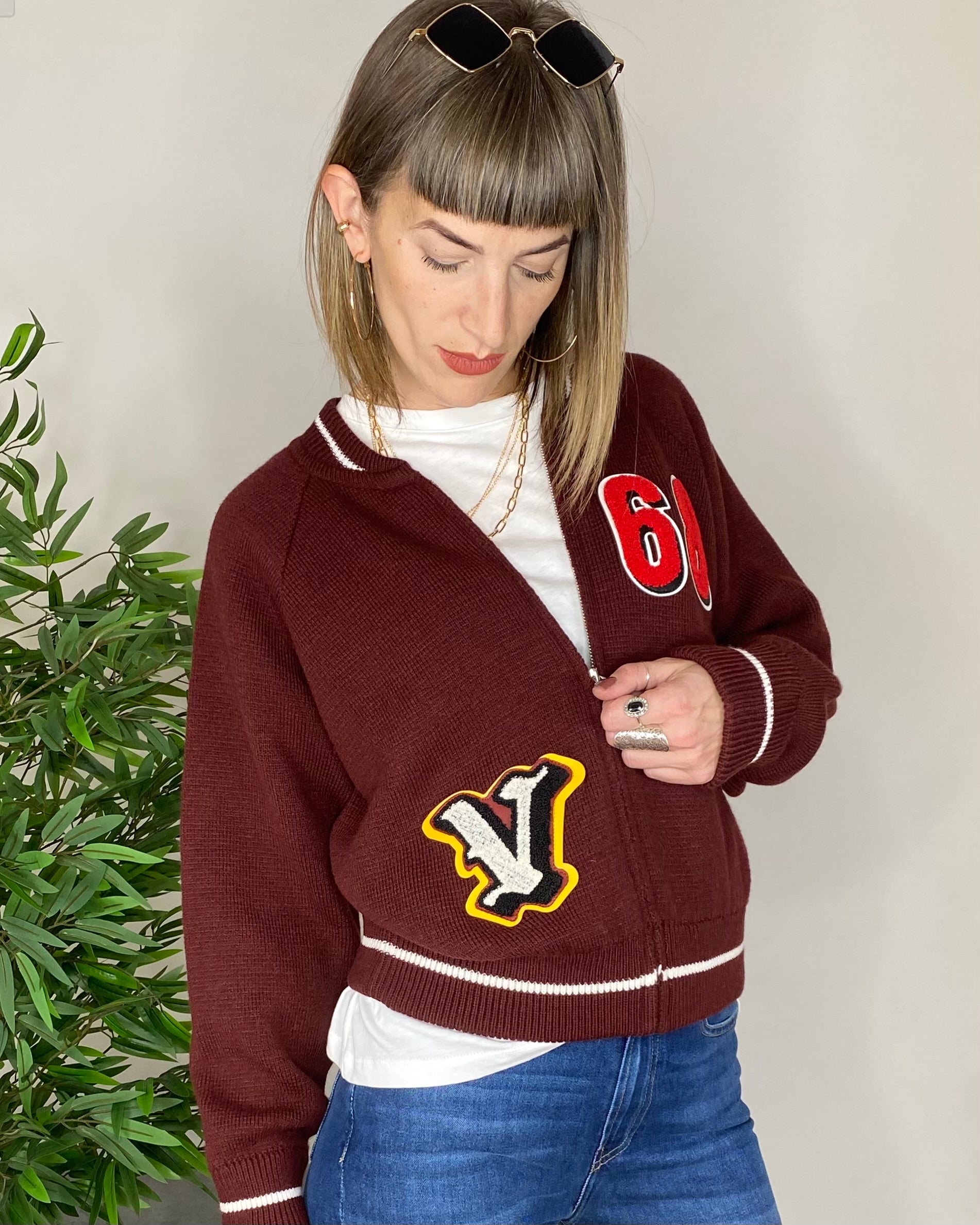 Bomber in maglia patch - BORDEAUX