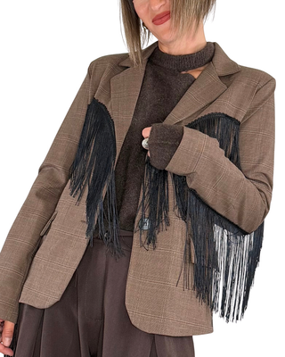 Habiti - Blazer check con frange - FANGO