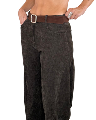 Habiti - Pantalone barrell velluto liscio - MORO