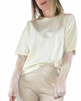 Susy Mix - T-shirt manica lunga pizzo - BURRO