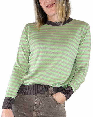 CADì maglia cotone righe bordi contrasto moro - vista frontale