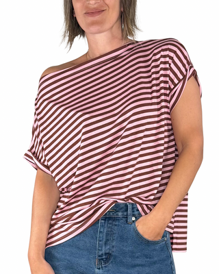 Habiti - T-shirt righe a scatola - ROSA