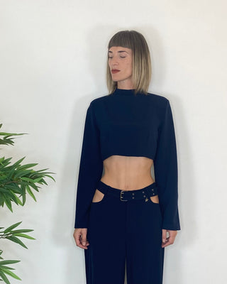 souvenir - maglia crop punto milano d36n0760 - blu
