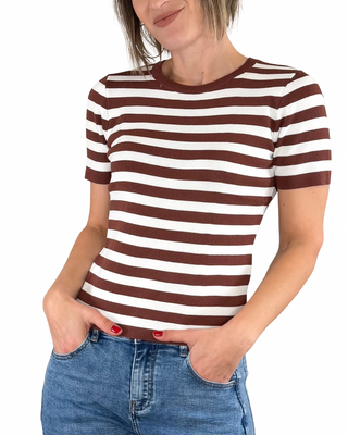 Habiti - Striped Viscose T-shirt - CHOCOLATE