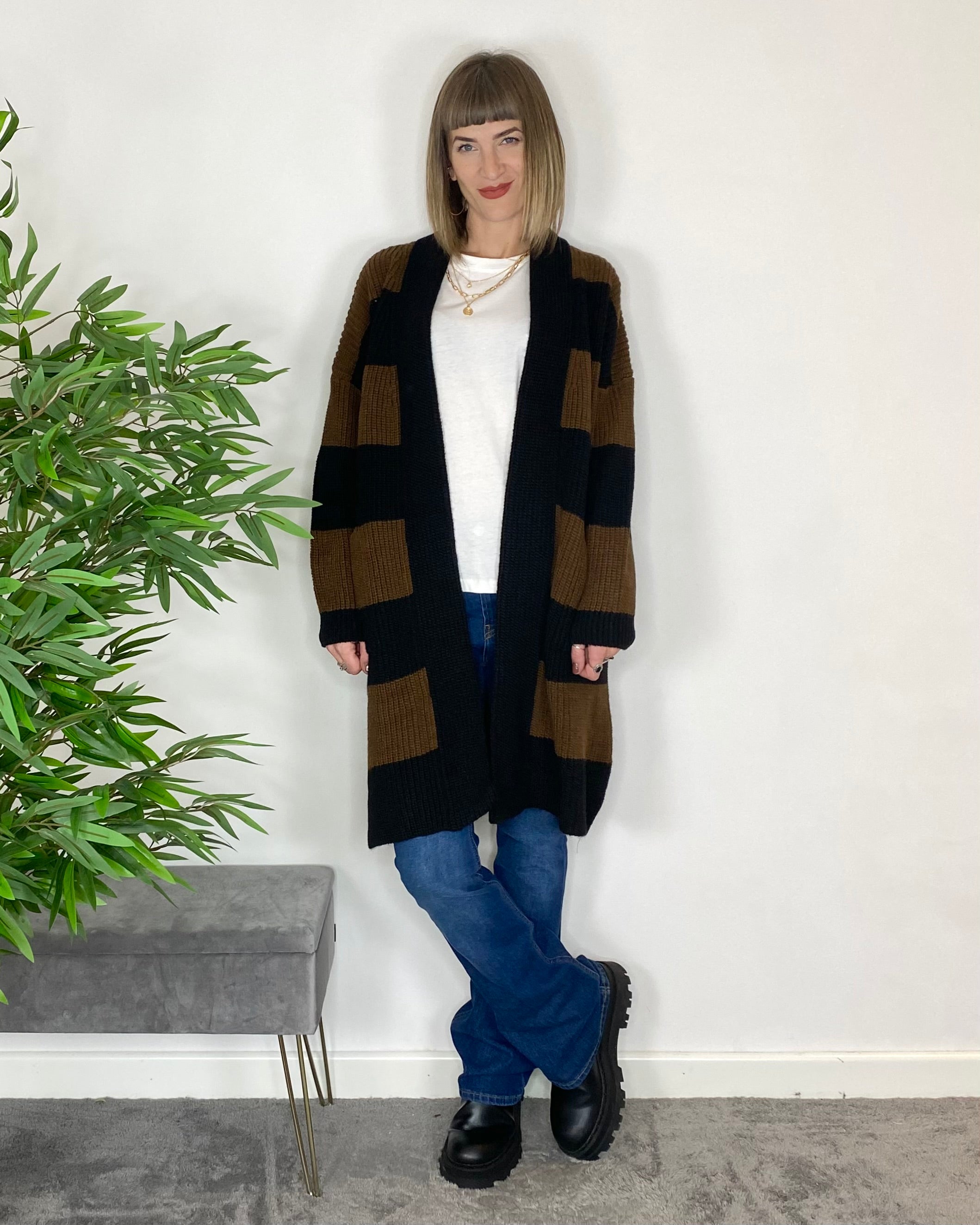 Cardigan lana righe - CIOCCOLATO