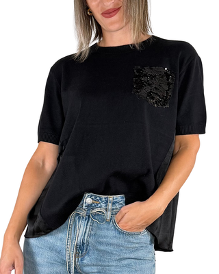 Habiti - Maglia con tasca di paillettes - NERO
