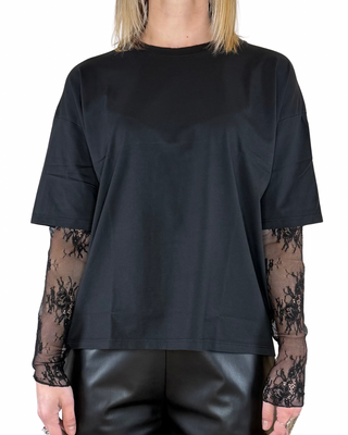 Susy Mix - T-shirt manica lunga pizzo - NERO