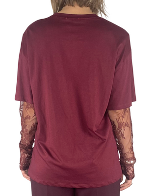 vicolo - t-shirt m/lunga in pizzo - bordeaux