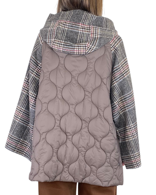 vicolo - mantella check cappuccio - fango