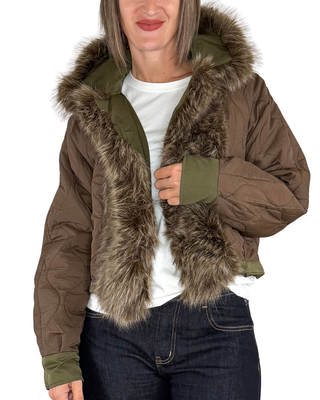 Habiti - Bomber double imbottito con ecopelliccia - VERDE MILITARE