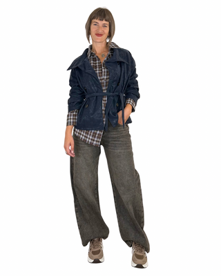 Habiti - Jeans barrel effetto sporcato - FANGO