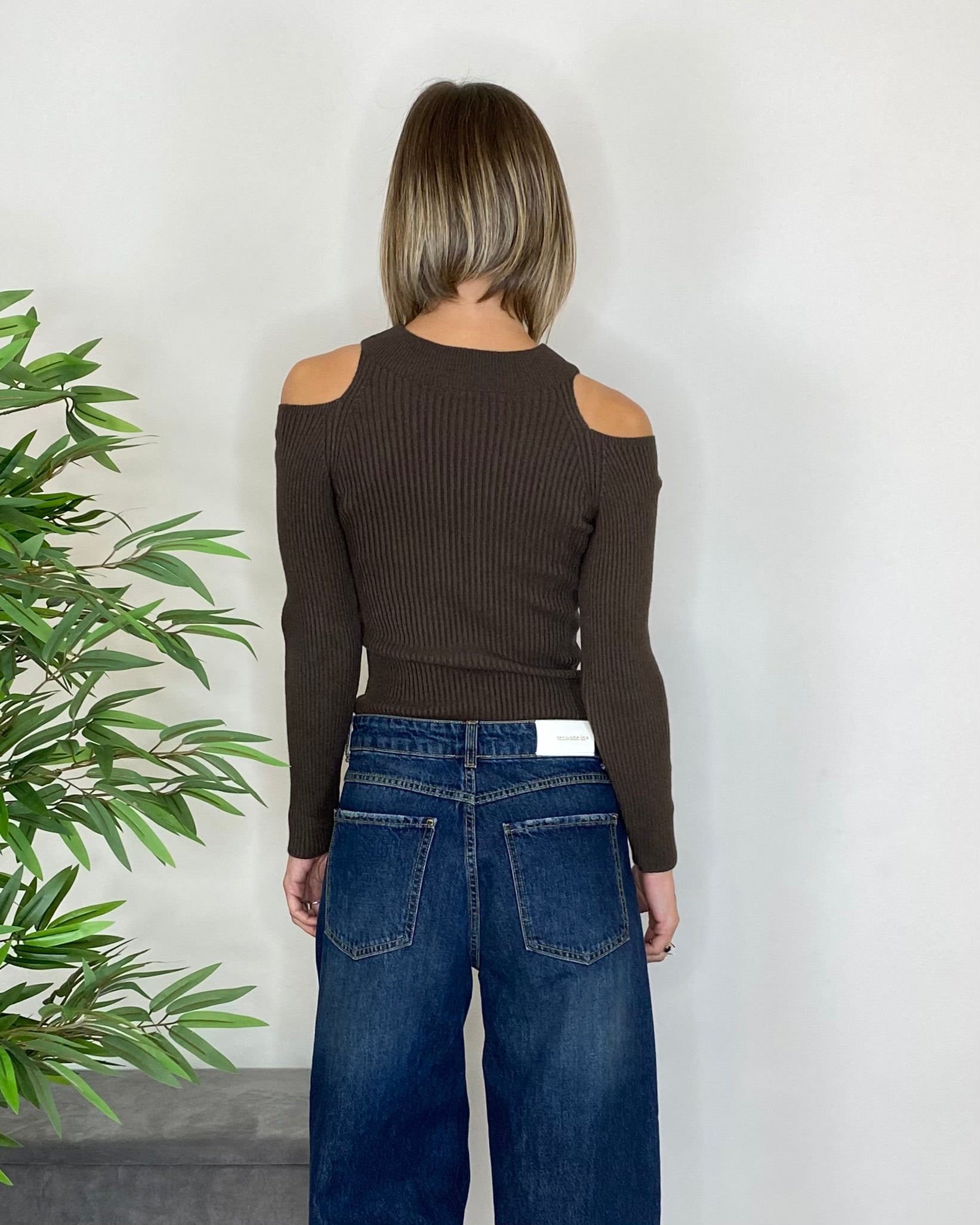 Maglia cut-out costine - MORO