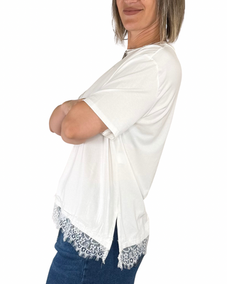 Habiti - T-shirt Sveva pizzo obliquo - PANNA