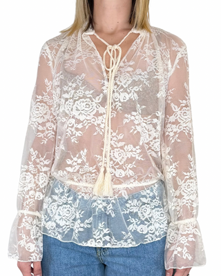 Vicolo - Blusa pizzo con laccio - BURRO