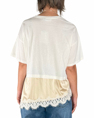 Habiti - T-shirt obliqua con satin - PANNA