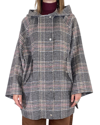 vicolo - mantella check cappuccio - fango