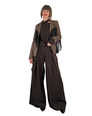 Habiti - Blazer check con frange - FANGO