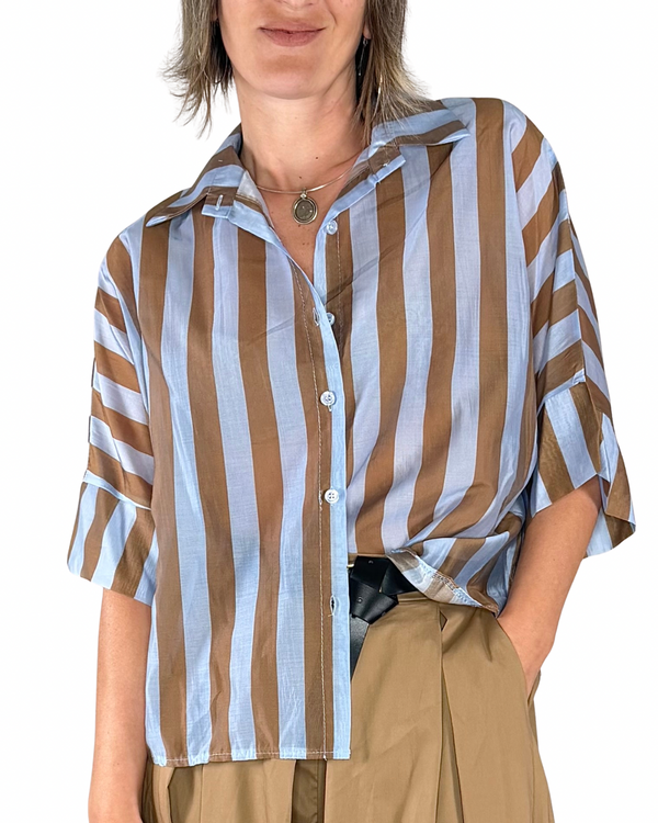 Habiti - Camicia riga larga tencel - CELESTE