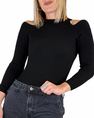 Habiti - maglia lupetto cut-out costine - NERO