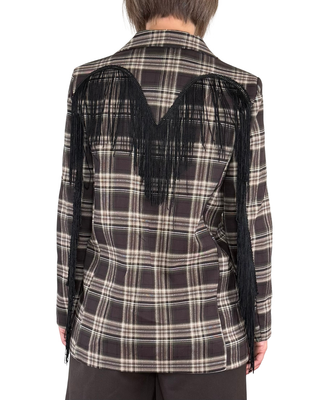 Habiti - Blazer check con frange - MORO