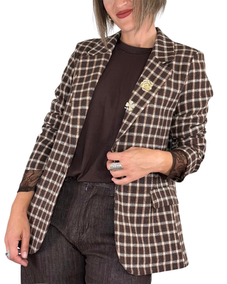 Habiti - Blazer check con spille - CIOCCOLATO