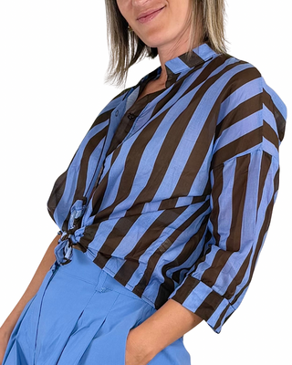 Habiti - Camicia righe in mussola di cotone - AZZURRO