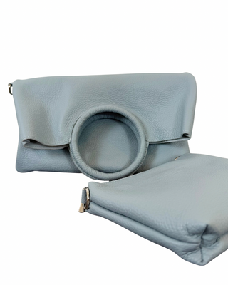 Habiti - Pochette cerchio 100% pelle martellata - CELESTE