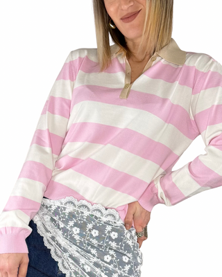 Tensione In - Polo in filo riga larga - ROSA