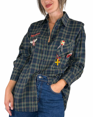 Habiti - Camicia check con patch e spille - BLU