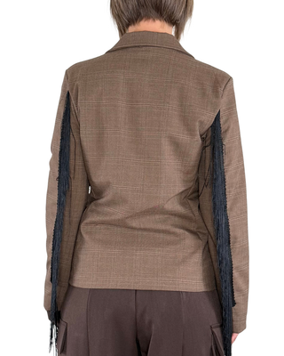 Habiti - Blazer check con frange - FANGO