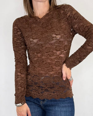 Susy Mix - T-shirt barchetta pizzo - CIOCCOLATO