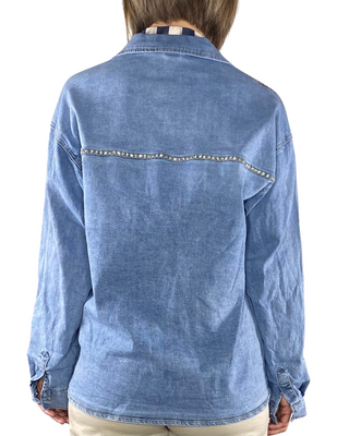 Habiti - Camicia denim con strass e tasche - JEANS