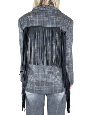 Susy Mix - Blazer check frangia - ANTRACITE