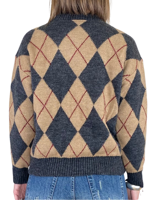 vicolo - maglia jaquard a losanghe - antracite