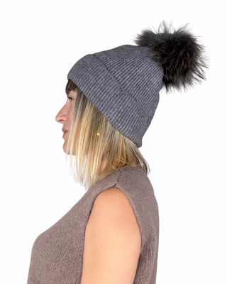 Habiti - Berretto pon pon ecopelliccia - GRIGIO