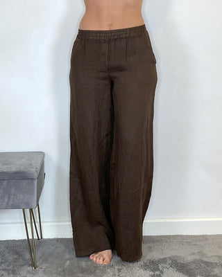 Vicolo - Pantalone palazzo lino - MORO