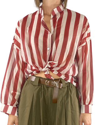 Habiti - Camicia righe con scollo coreana - ROSSO INDIA