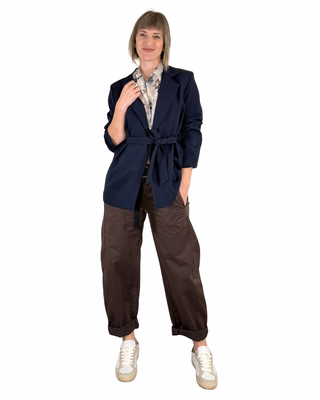 Habiti - Pantalón barrel de algodón - MARRÓN OSCURO