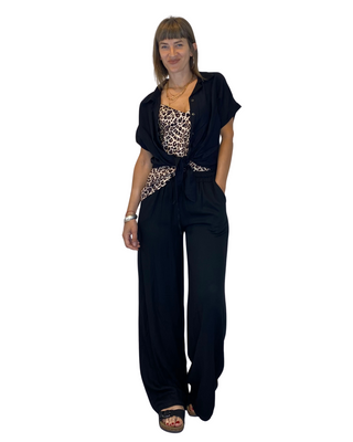 Habiti - Pantalone palazzo viscosa - NERO