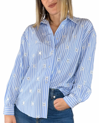 Susy Mix - Camicia ricamata a bastoncino - CELESTE