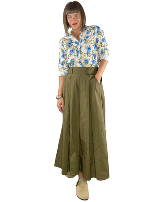 Habiti - Gonna lunga falde e mezzo elastico 100% cotone - VERDE MILITARE