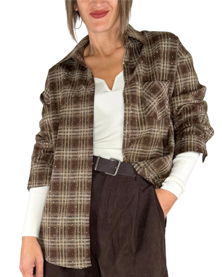 Habiti - Camicia check con borchie - MORO