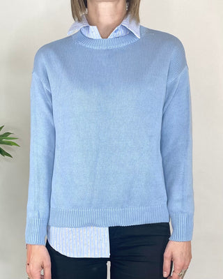 Habiti - Maglia cotone spacchetti - CELESTE