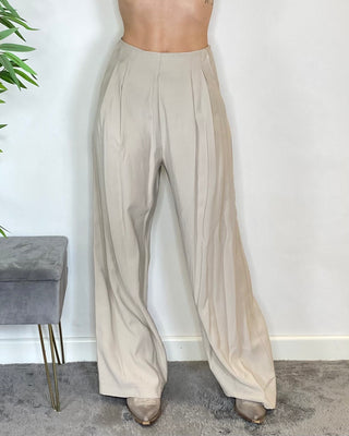 Susy Mix - Pantalone palazzo tencell pences - SABBIA