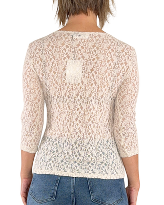 Habiti - T-Shirt mit 3/4-Spitzenärmeln - CREME